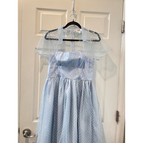 Unique Vintage Light Blue Swing Dress Tulle 1950s Dress Pin Up Rockabilly Sz L - Picture 4 of 9